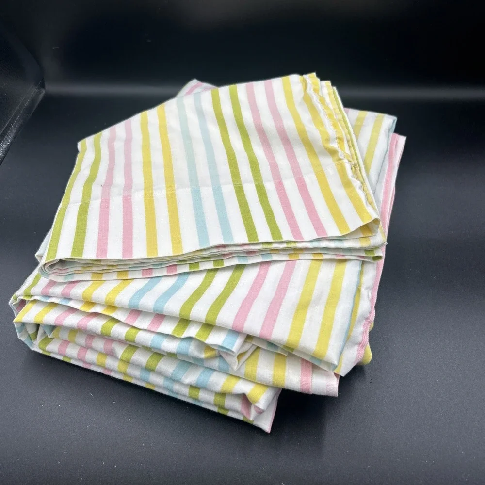 Twin Flat & Pillow Case Striped Bed Sheet 1960-1970 Mod MCM VTG Penn Press